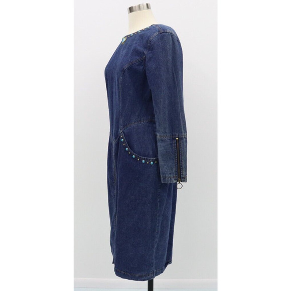 Jou Jou Y2K 1990's Denim Dress Stones and Gromet Embellishments Size M (Size 8) - Picture 5 of 16